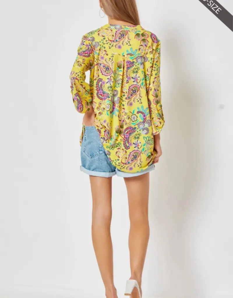 CURVY Lizzy 3/4 Paisley Floral Wrinkle Free Top