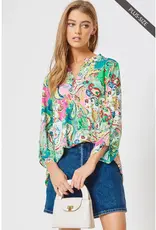 CURVY Lizzy 3/4 Paisley Floral Wrinkle Free Top