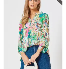 CURVY Lizzy 3/4 Paisley Floral Wrinkle Free Top