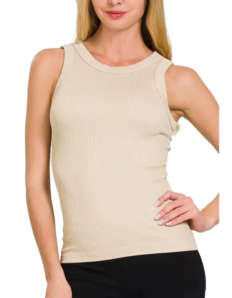 2 Way Neckline Washed Ribbed Tank Top