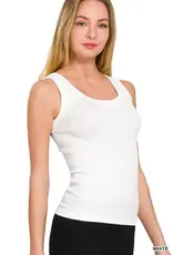 2 Way Neckline Washed Ribbed Tank Top