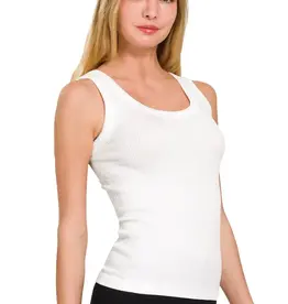2 Way Neckline Washed Ribbed Tank Top - 3 colors - Black - Sand - White