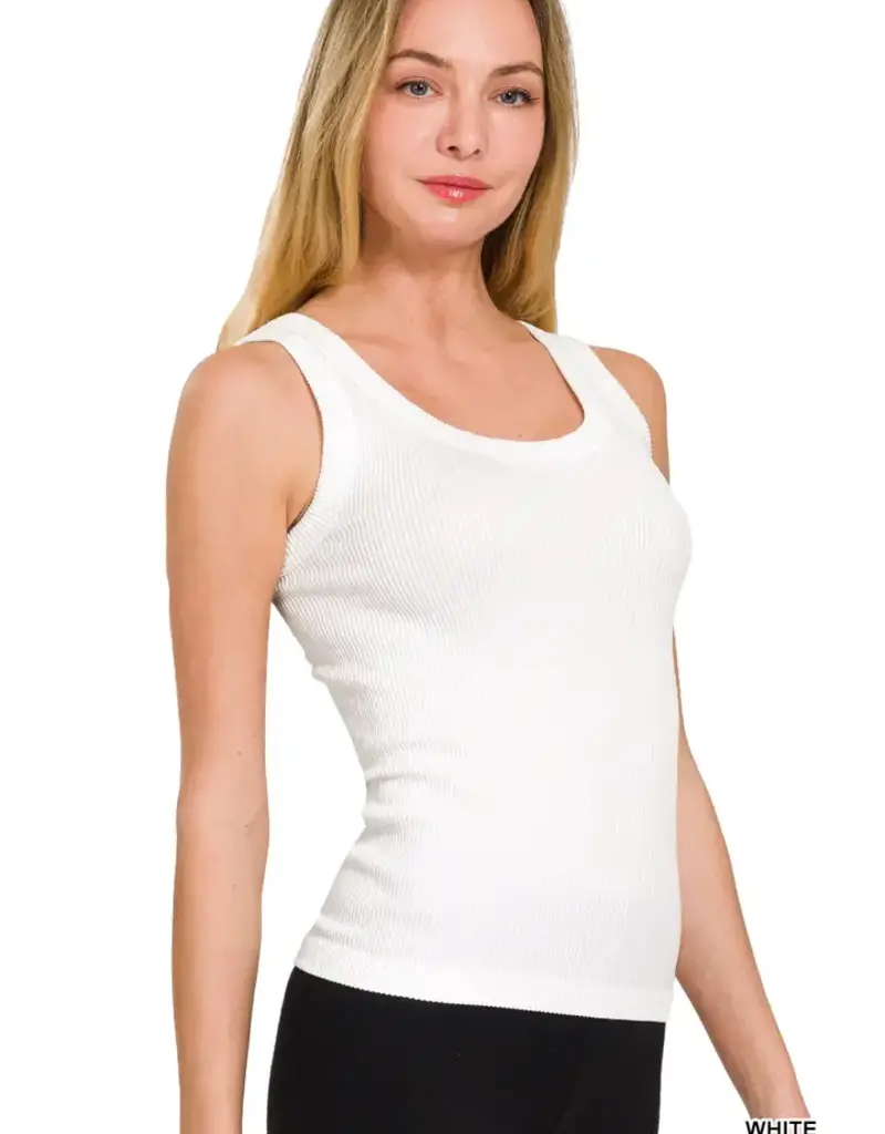 2 Way Neckline Washed Ribbed Tank Top