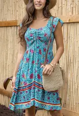 Border Floral Print Smocked Dress
