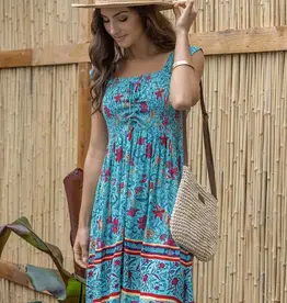 Border Floral Print Smocked Dress