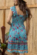 Border Floral Print Smocked Dress