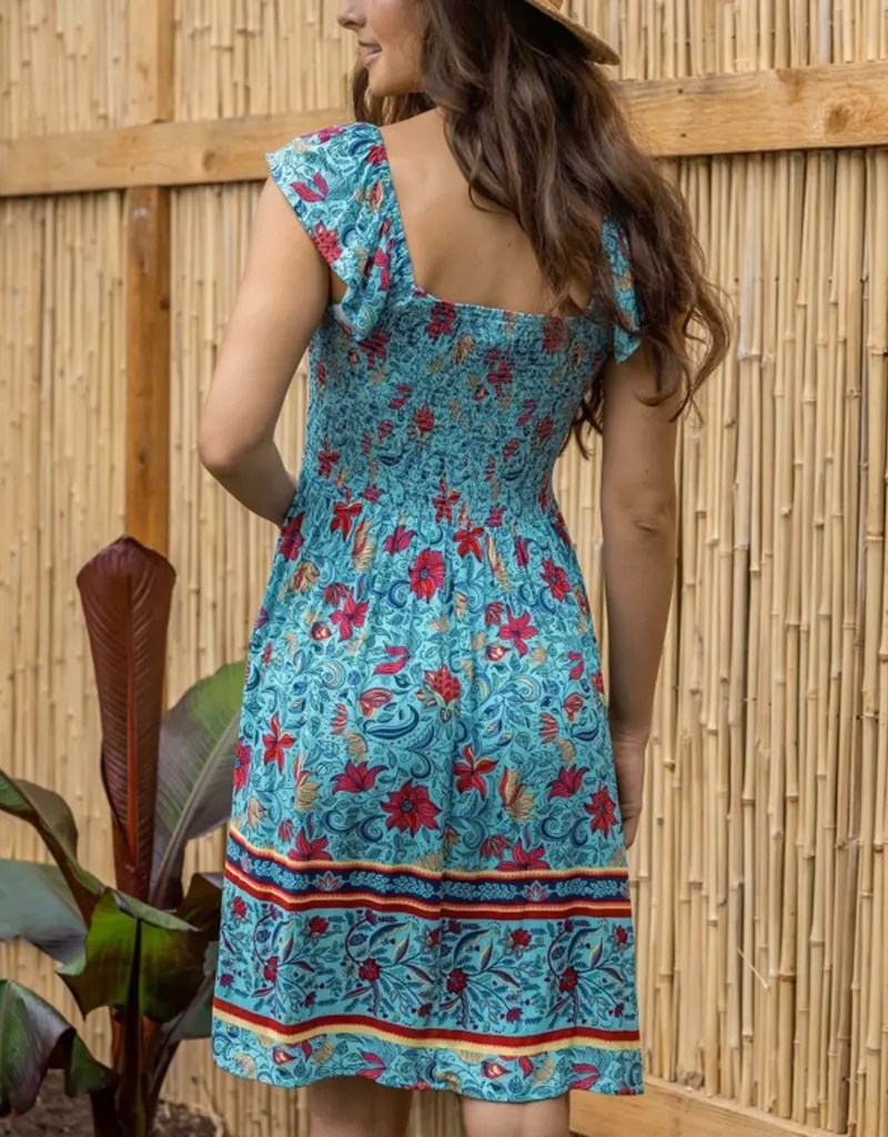 Border Floral Print Smocked Dress