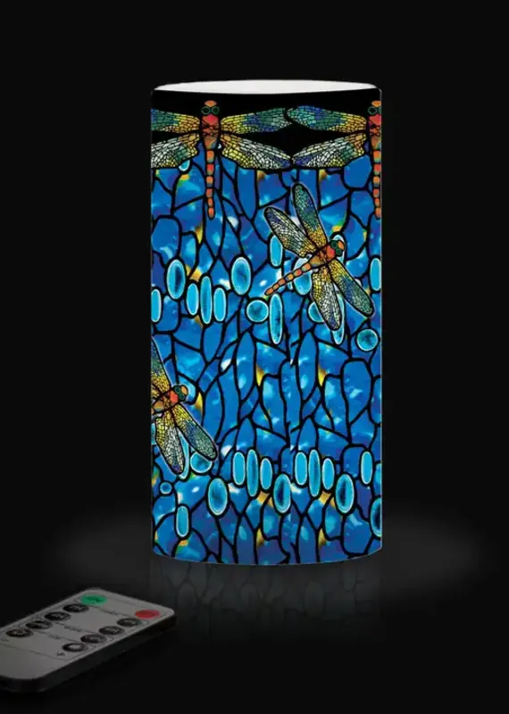 6 in. Led Flameless Wax Candle - Tiffany "Dragonfly"
