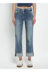 High Rise Cuff Straight Jeans