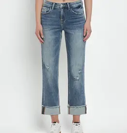 High Rise Cuff Straight Jeans