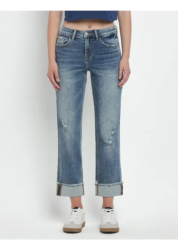 High Rise Cuff Straight Jeans