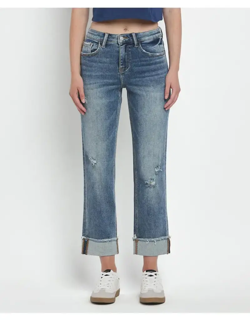 High Rise Cuff Straight Jeans