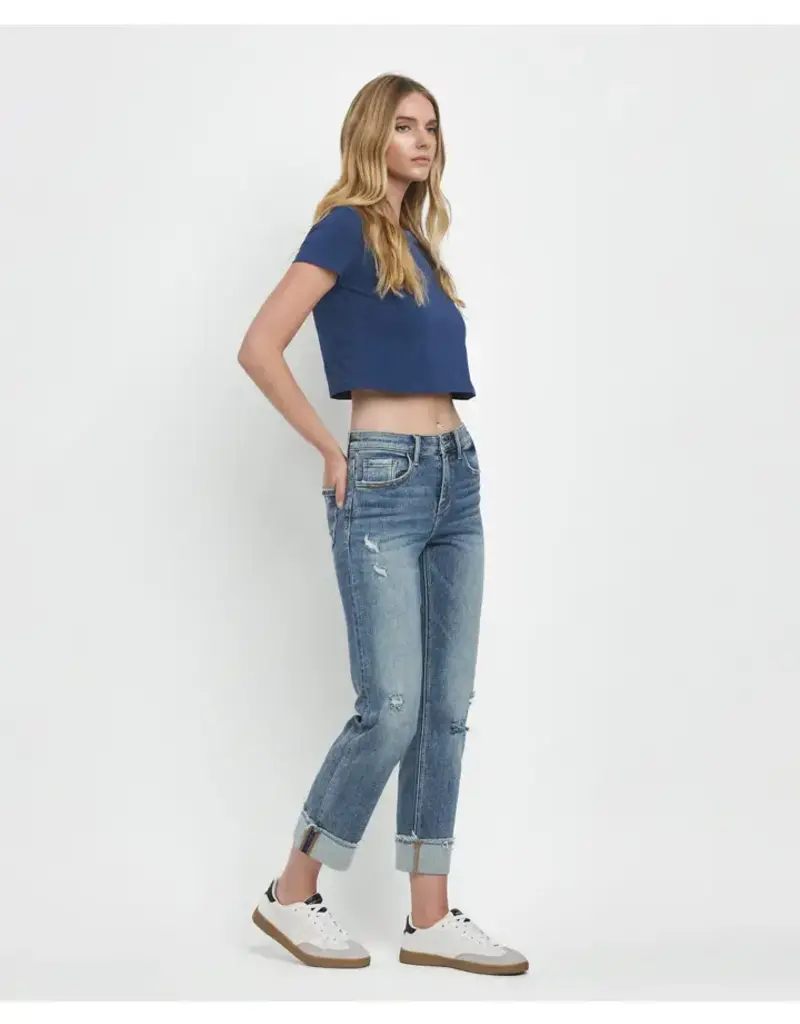 High Rise Cuff Straight Jeans