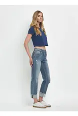 High Rise Cuff Straight Jeans