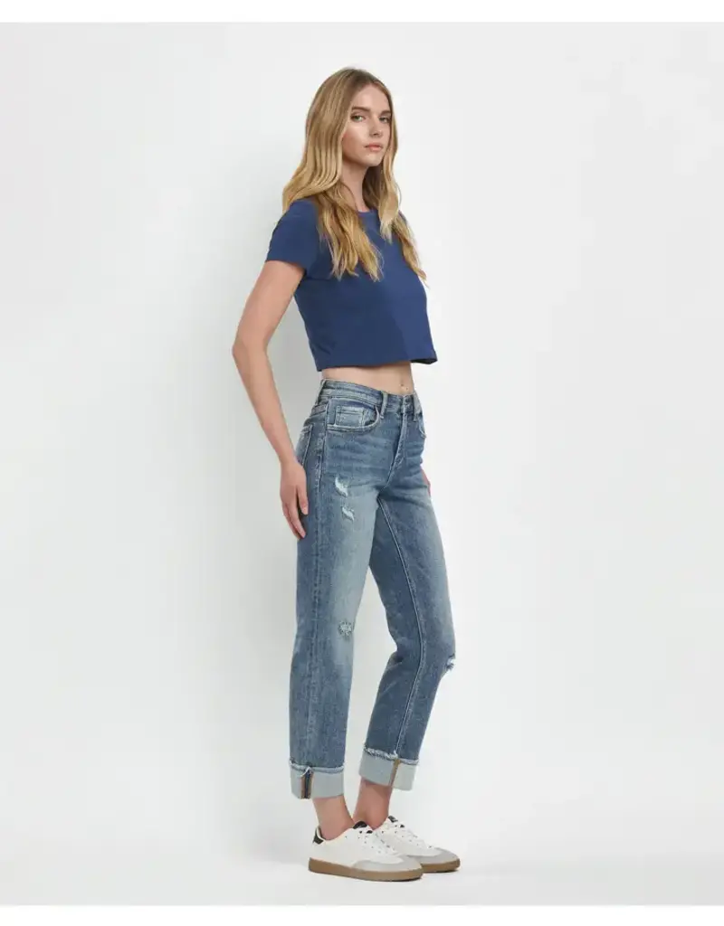 High Rise Cuff Straight Jeans