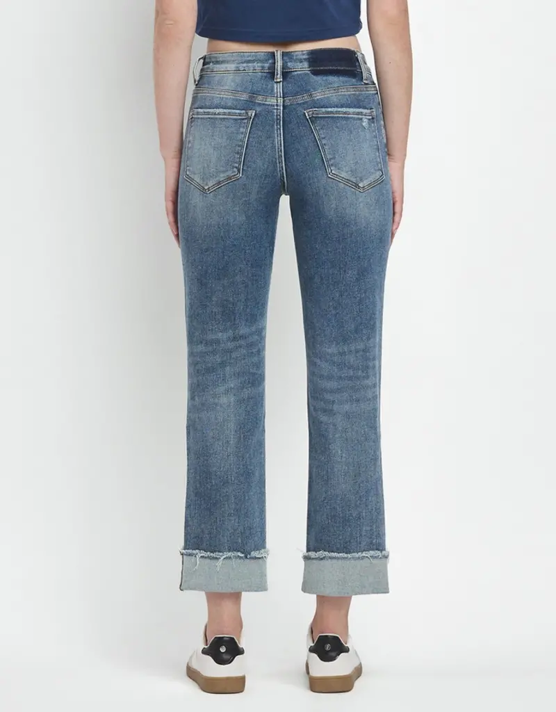High Rise Cuff Straight Jeans