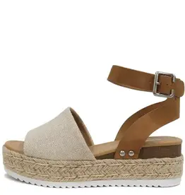 Canvas Platform Ankle Strap Sandal