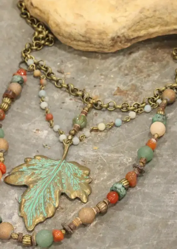 Verdigris Maple Leaf Fall Layered Necklace