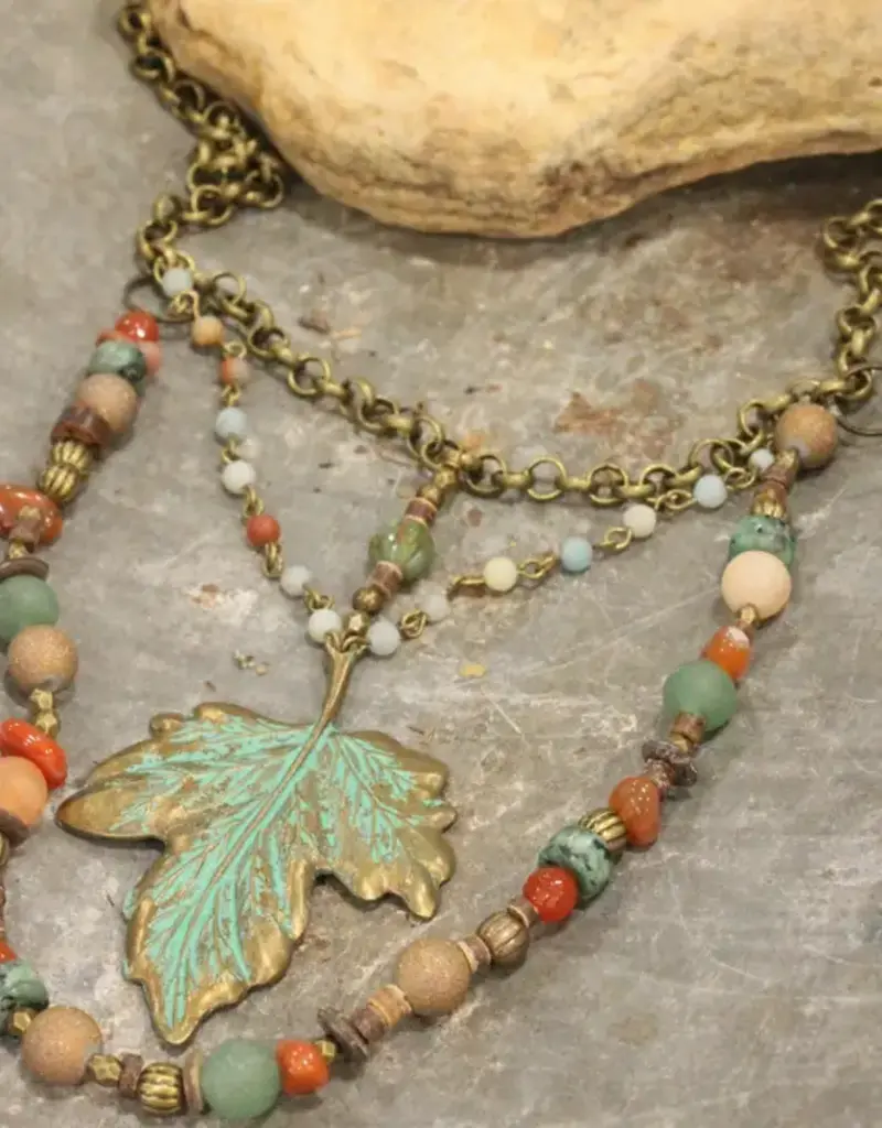 Verdigris Maple Leaf Fall Layered Necklace
