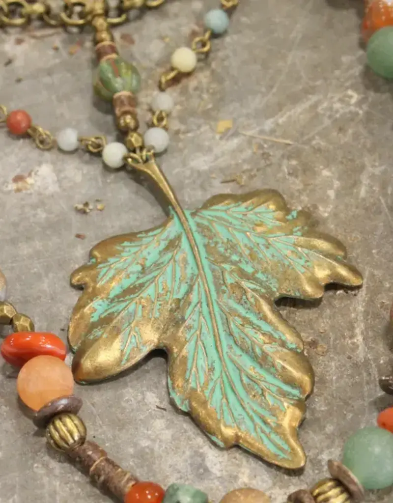 Verdigris Maple Leaf Fall Layered Necklace
