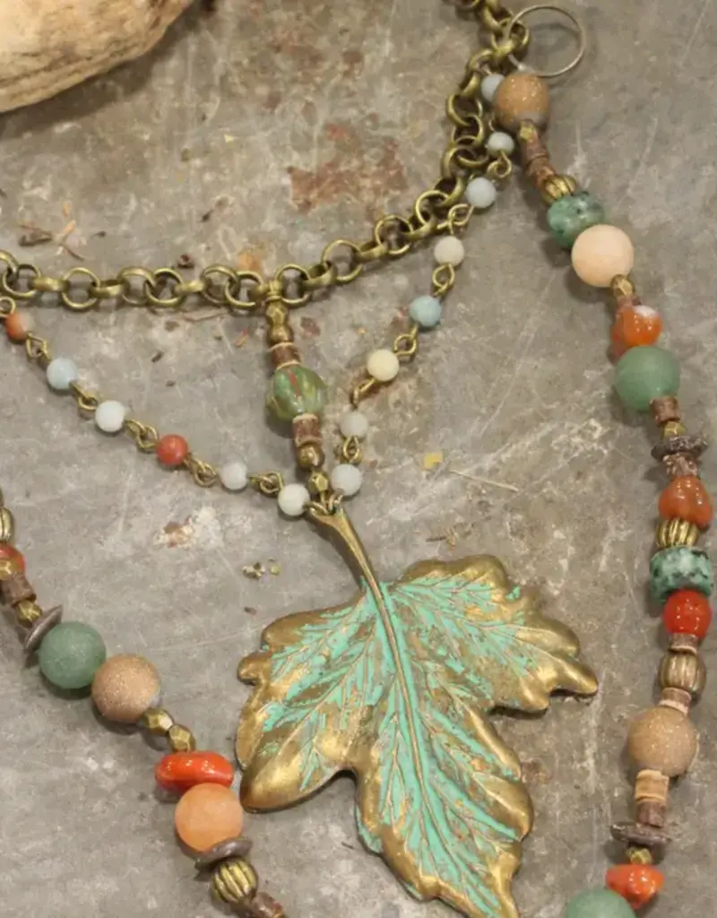 Verdigris Maple Leaf Fall Layered Necklace