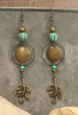 Verdigris Leaf & Czech Pumpkin Fall Earrings