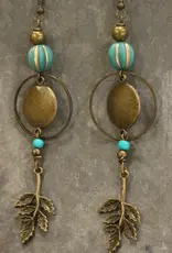 Verdigris Leaf & Czech Pumpkin Fall Earrings