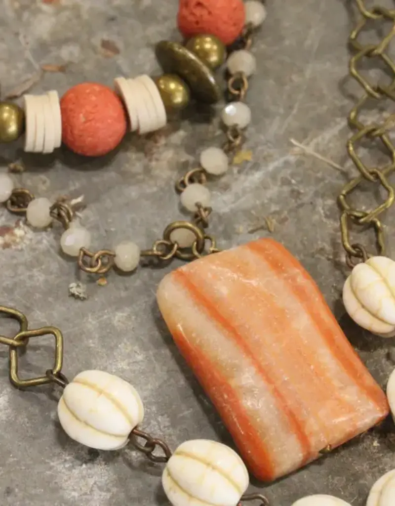 Rusty Pumpkin & Leaf Layered Fall Necklace
