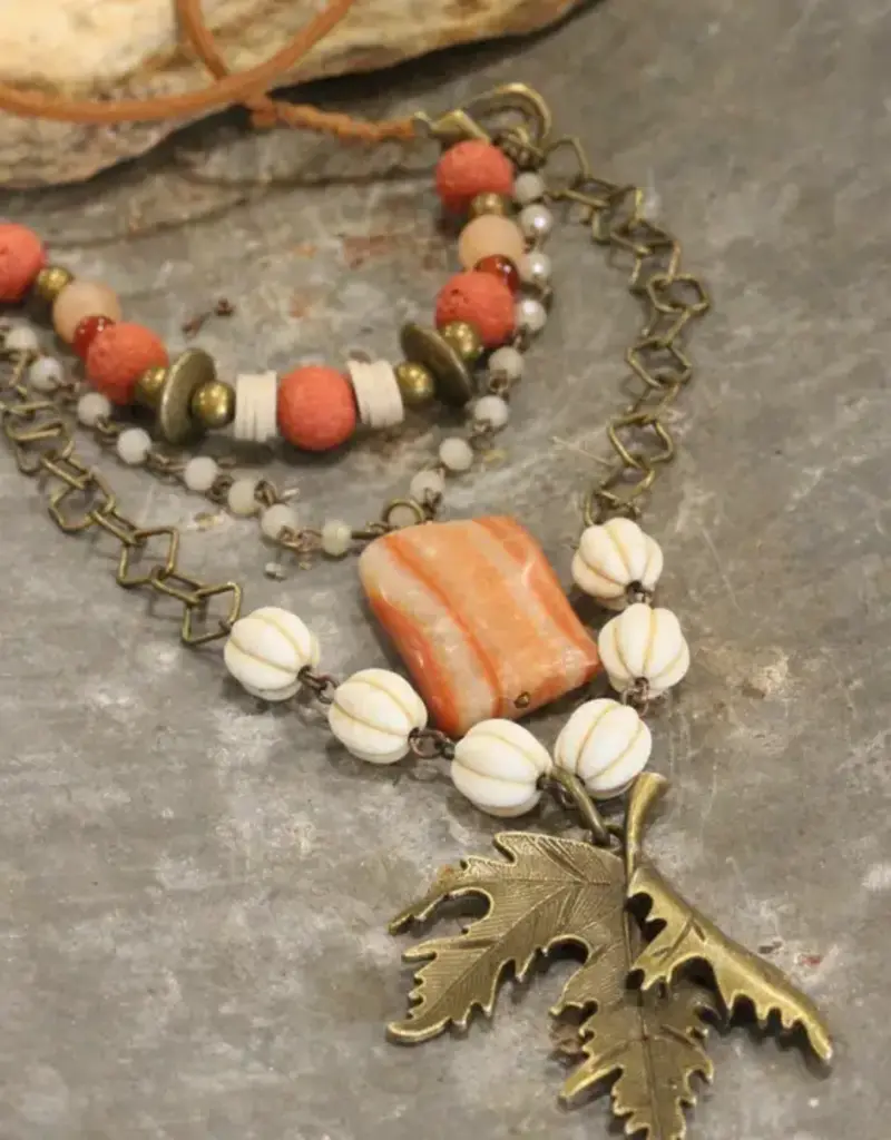 Rusty Pumpkin & Leaf Layered Fall Necklace