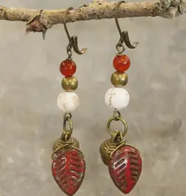 Fall Czech Leaf & Acorn Drop Earrings