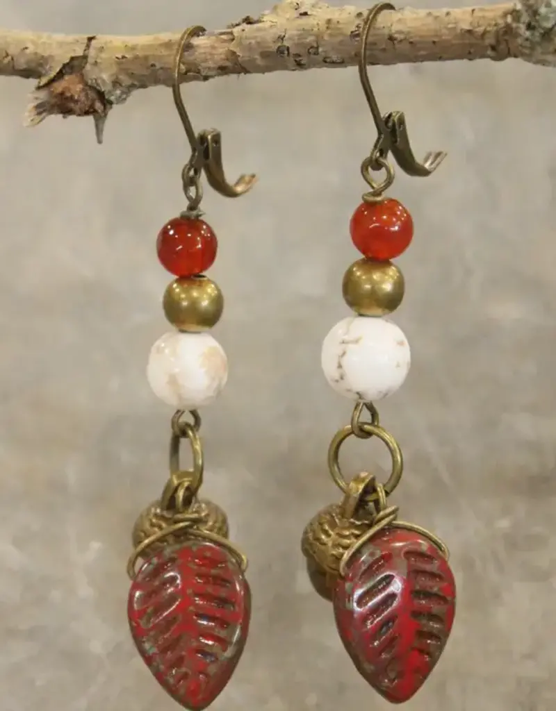 Fall Czech Leaf & Acorn Drop Earrings
