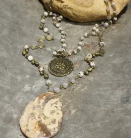 Stone & Crystal Link Chain with Stone Drop Pendant Necklace