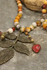 Rusty Beaded Fall Leaf Drop Necklace
