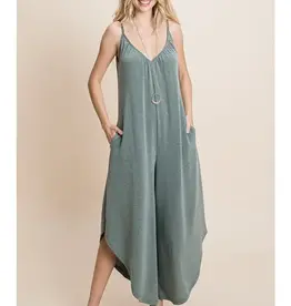 Solid French Terry Wide Leg Jumpsuit