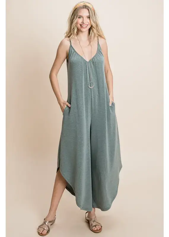 Solid French Terry Wide Leg Jumpsuit