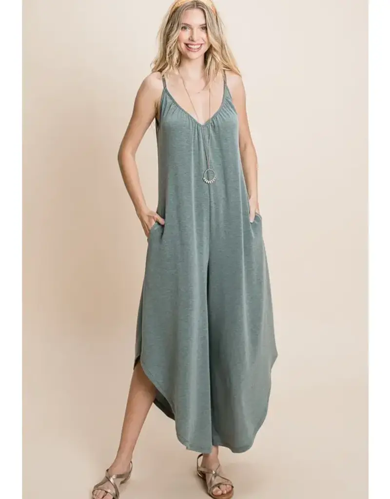 Solid French Terry Wide Leg Jumpsuit