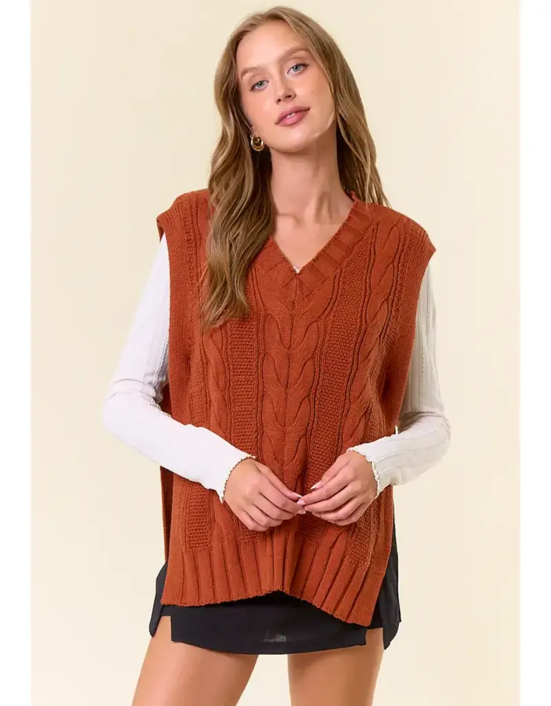 V-Neck Drop Shoulder Cable Sweater Vest