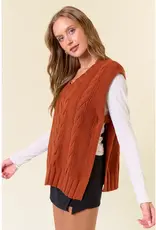 V-Neck Drop Shoulder Cable Sweater Vest