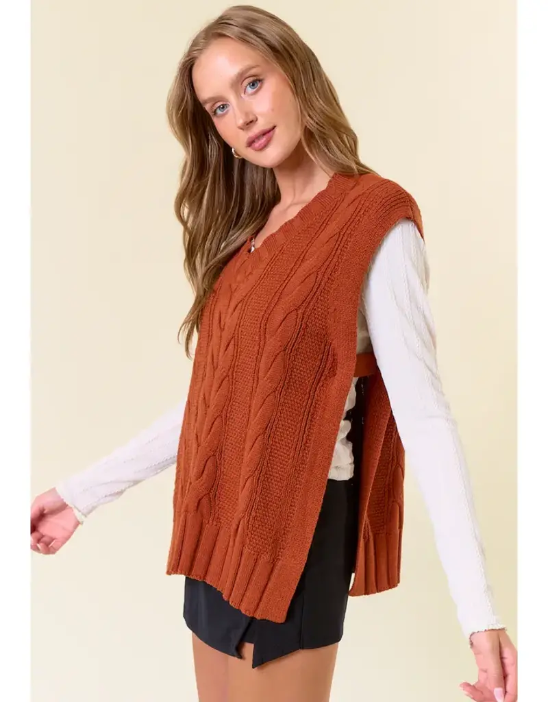 V-Neck Drop Shoulder Cable Sweater Vest