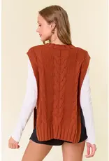 V-Neck Drop Shoulder Cable Sweater Vest