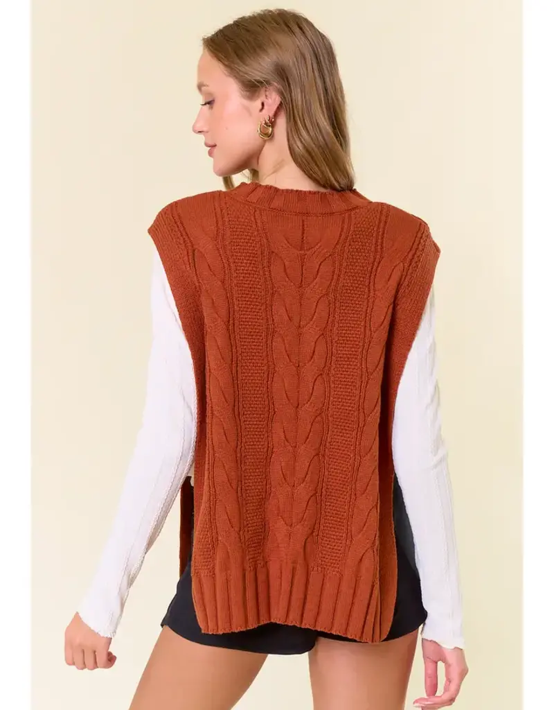 V-Neck Drop Shoulder Cable Sweater Vest