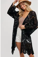 Crochet Open Front Bell Sleeved Cardigan