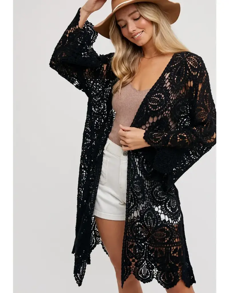 Crochet Open Front Bell Sleeved Cardigan