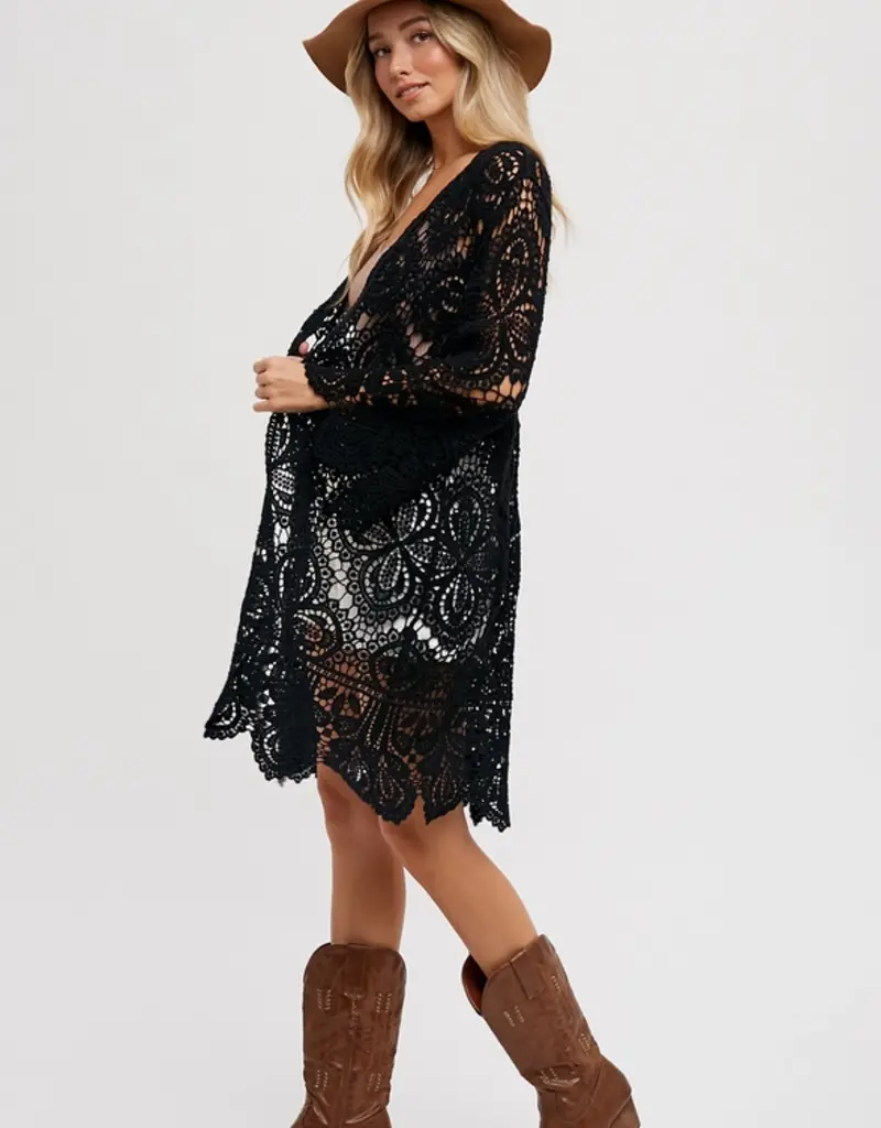 Crochet Open Front Bell Sleeved Cardigan