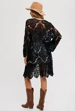 Crochet Open Front Bell Sleeved Cardigan