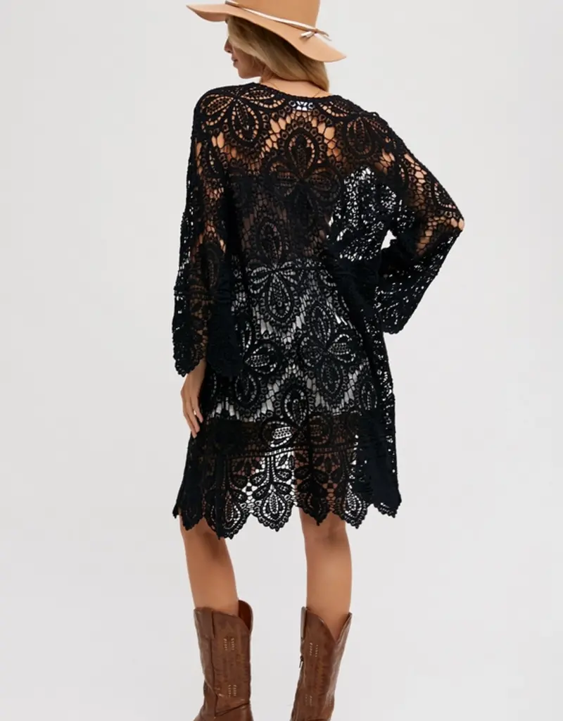 Crochet Open Front Bell Sleeved Cardigan