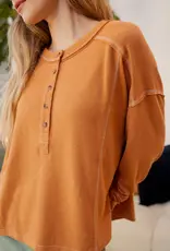 Henley Knit Top With Contrast Stitching