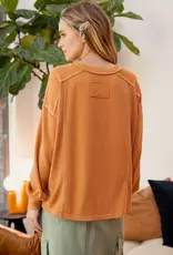 Henley Knit Top With Contrast Stitching