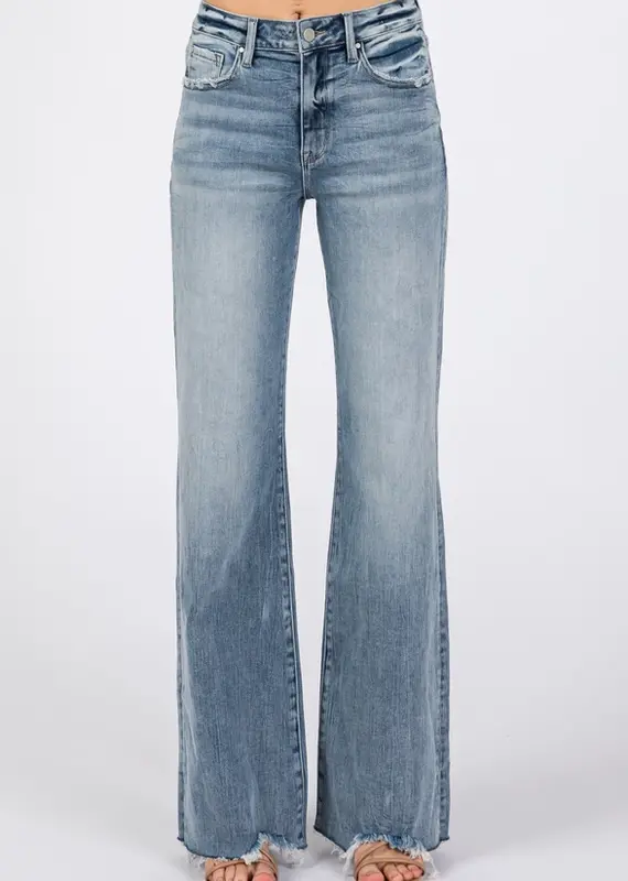 High Waist Stretch Vintage Flare Jean with Frayed Hem