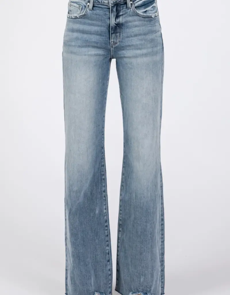 High Waist Stretch Vintage Flare Jean with Frayed Hem